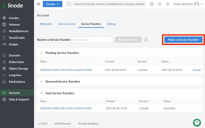 Selecting ‘Make a Service Transfer’ initiates a transfer request.